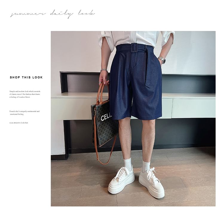 Freehop - Denim shorts met riem en middelhoge taille