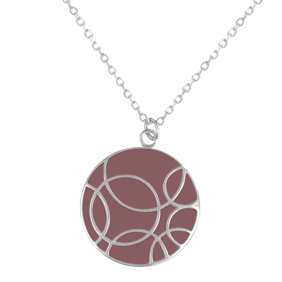 Collier cercles entrecroisés en argent rhodié avec émail marron