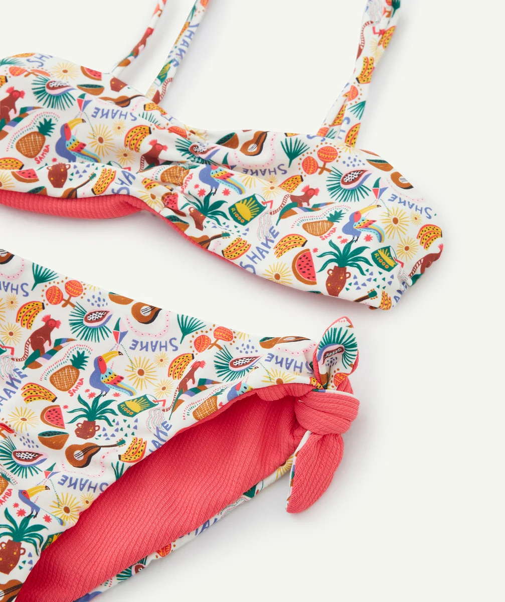MAILLOT DE BAIN 2 PIÈCES RÉVERSIBLE FILLE ROSE ET IMPRIMÉ
