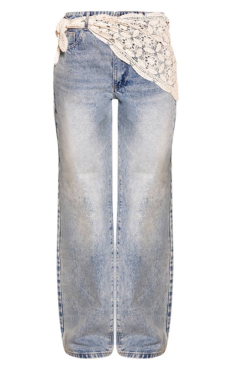 Mid Blue Wash Jean Tall Avec Détail Foulard Au Crochet