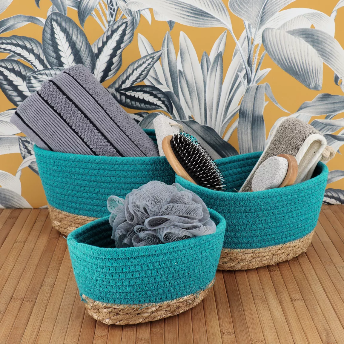 Lot de 3 paniers de rangement (H13 cm) Timeless Vert caraïbes