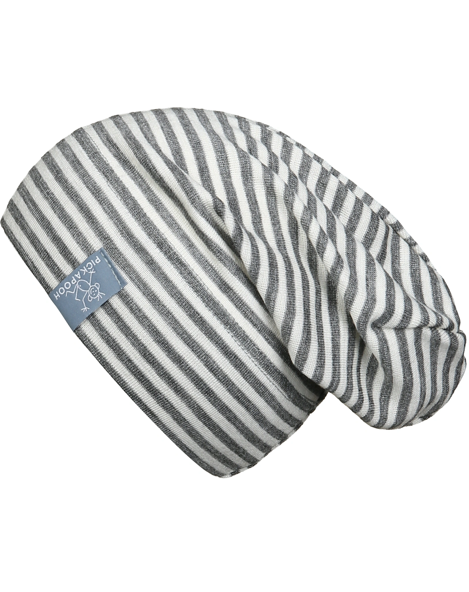 Strick-Beanie RAP geringelt in grau/natur