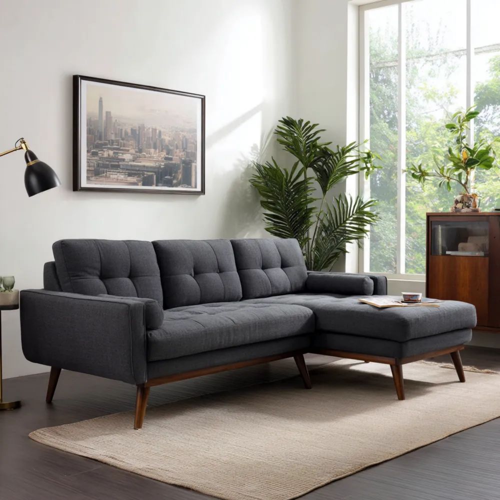 Ecksofa mit Stoffpolsterung 200x150x85 cm – Dunkelgrau – Modernes Design