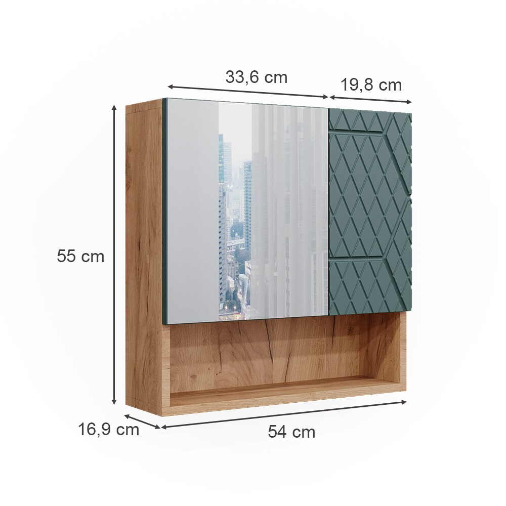 Vicco Badspiegelschrank Irma Eiche Grün 54 x 55 cm Badezimmer