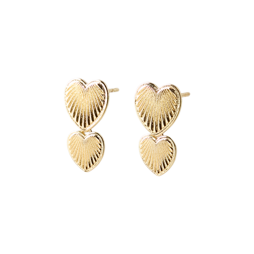 Friihof Siig Heart Double Øreringe, Gold Plated Brass