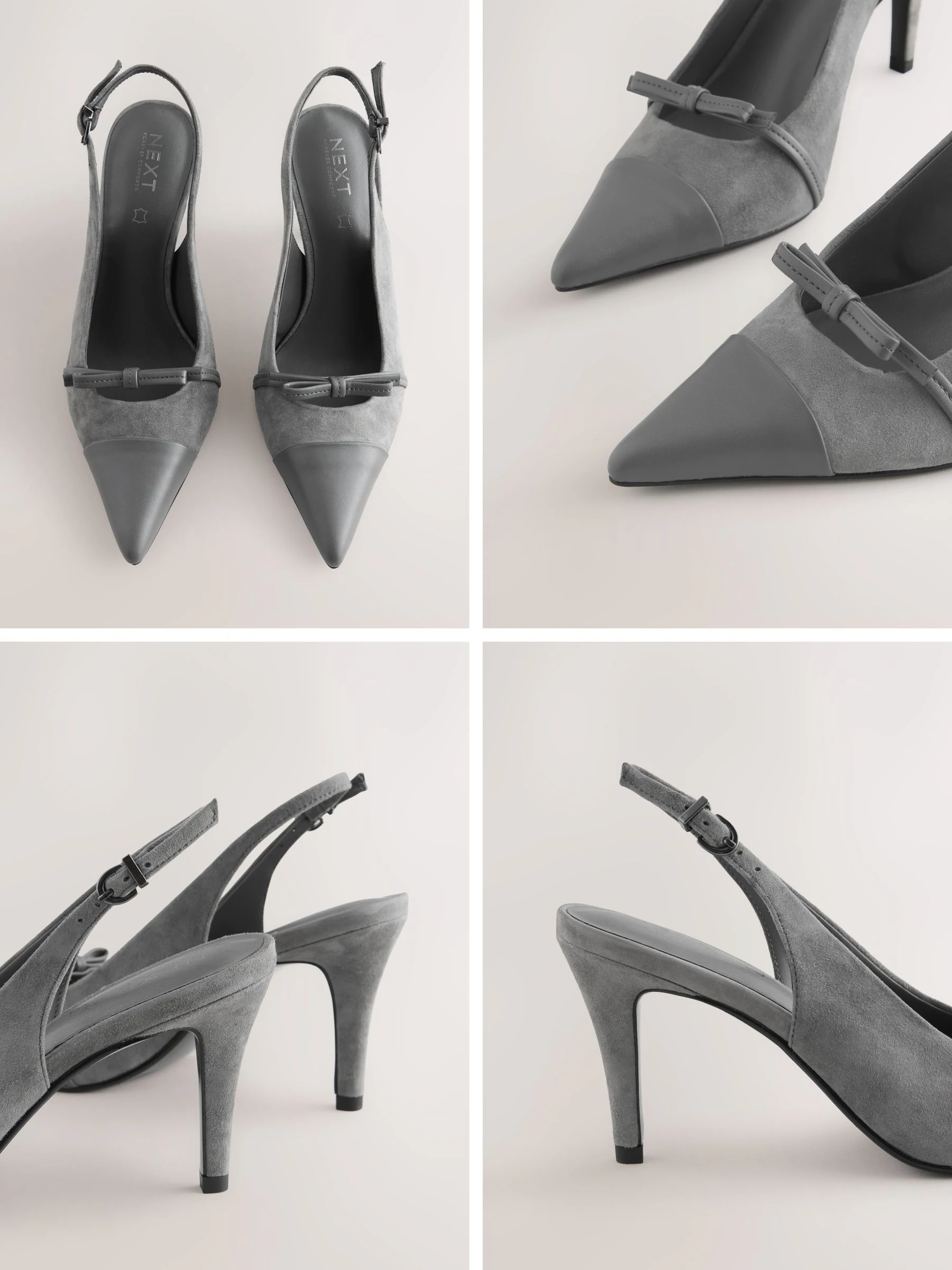 Grijs  suède - Forever Comfort® Leather Pointed Cutout Bow Slingback Heels