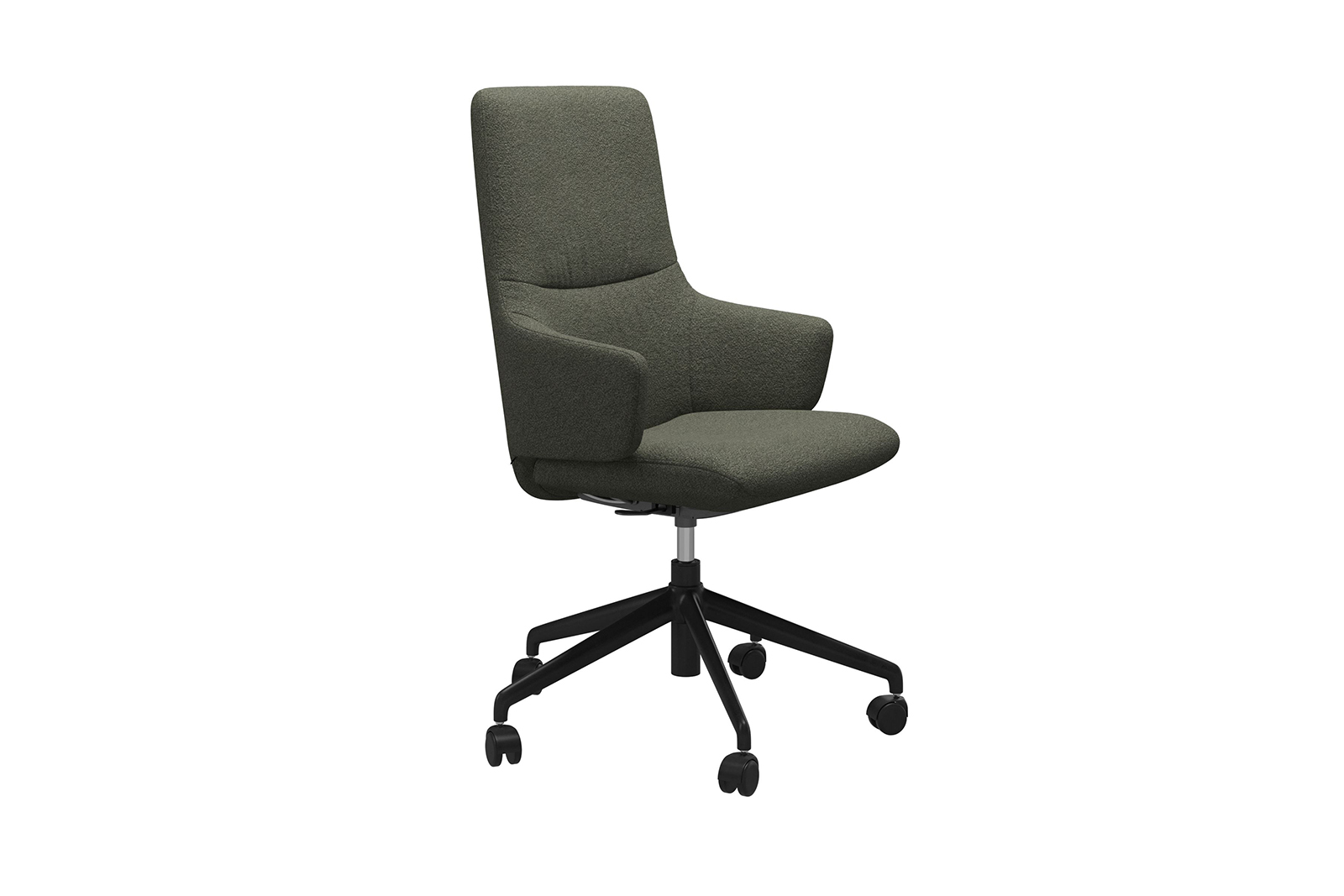 Mint kontorstol Høy stol i tekstil Orchid Green med arm og matt sort understell