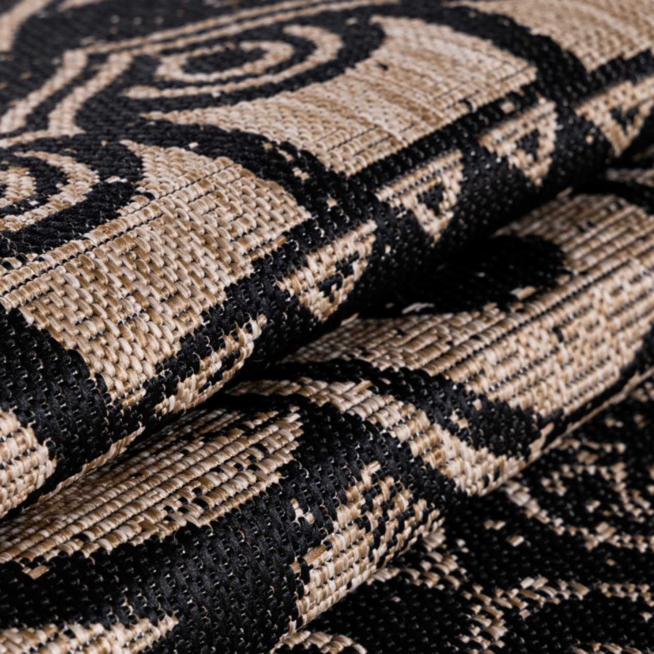 In Outdoor Teppich Beige, Vintage Design, Flachgewebe, Wetterfest