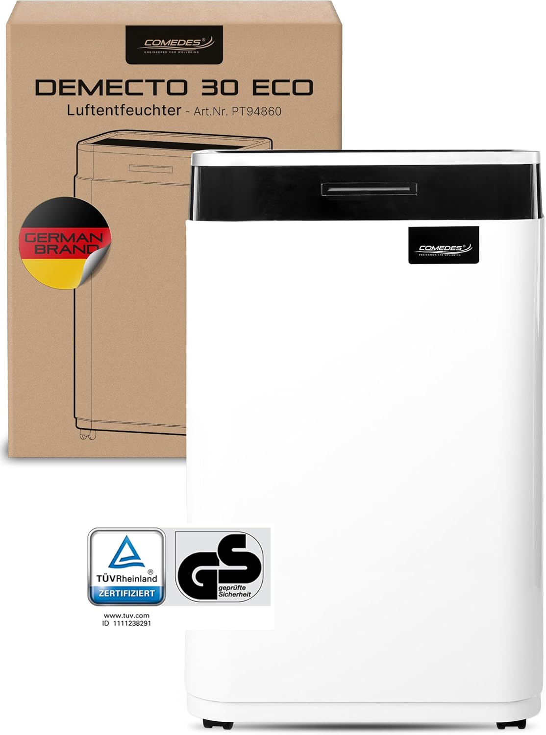 Comedes Demecto 30 eco – Luftentfeuchter Bautrockner (max. 25 Liter / 24h) Geeignet für alle Räume und Keller bis zu 100m² / 230m³