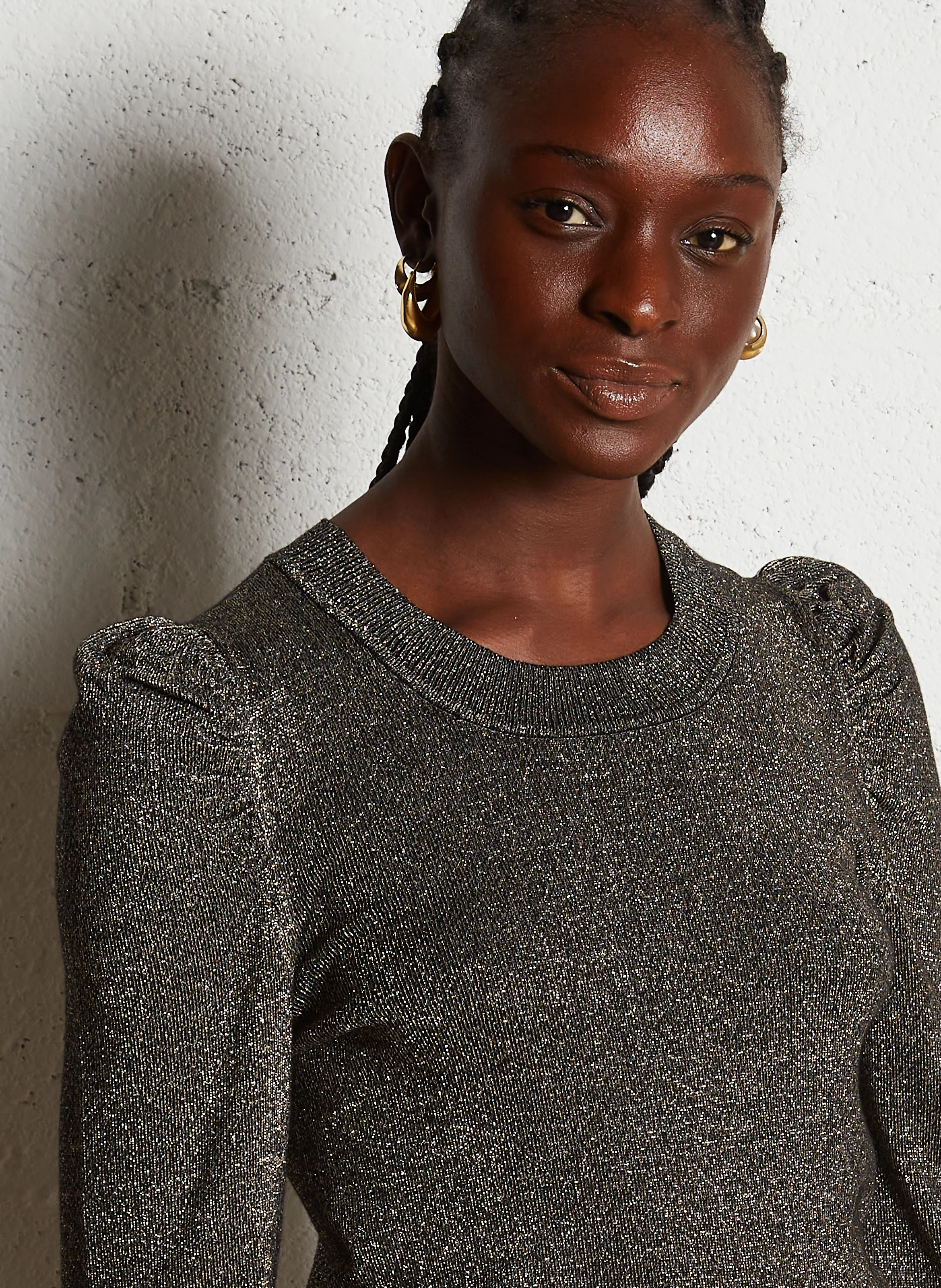 ASTRA - Pull col rond droit pailleté | Doré