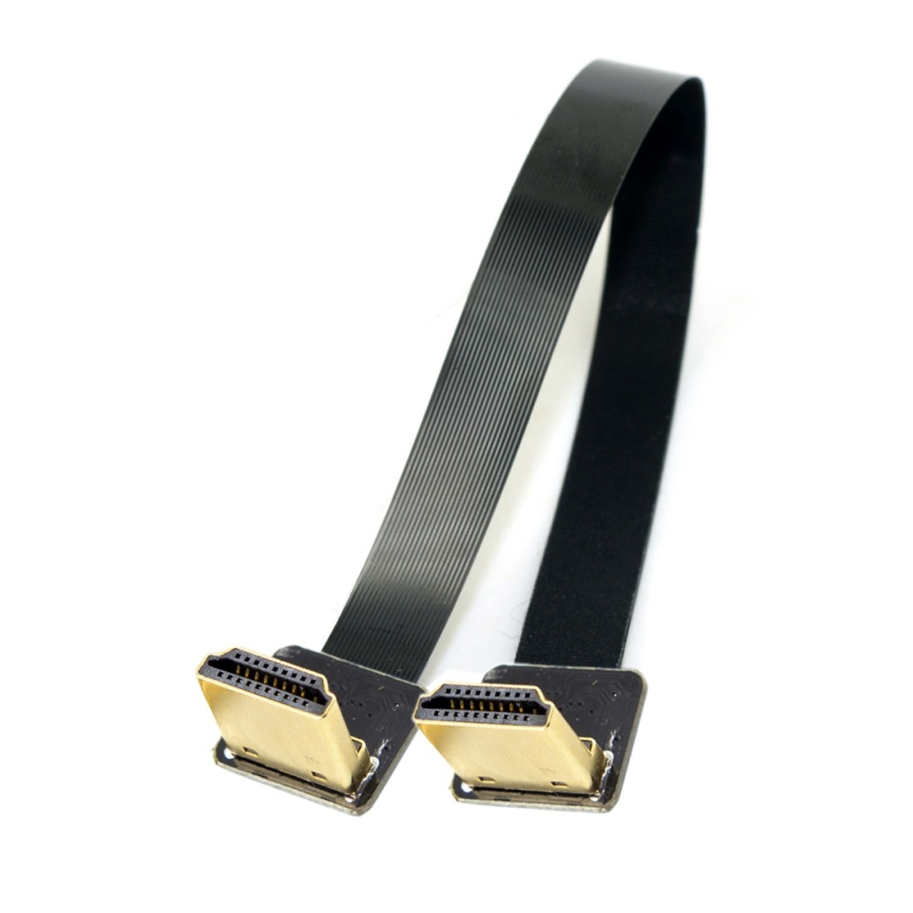 (0.2m) Flexibles HDTV FPC Dual HDMI Flachband Kabel 90° Winkel mit vergoldetem Stecker - Schwarz
