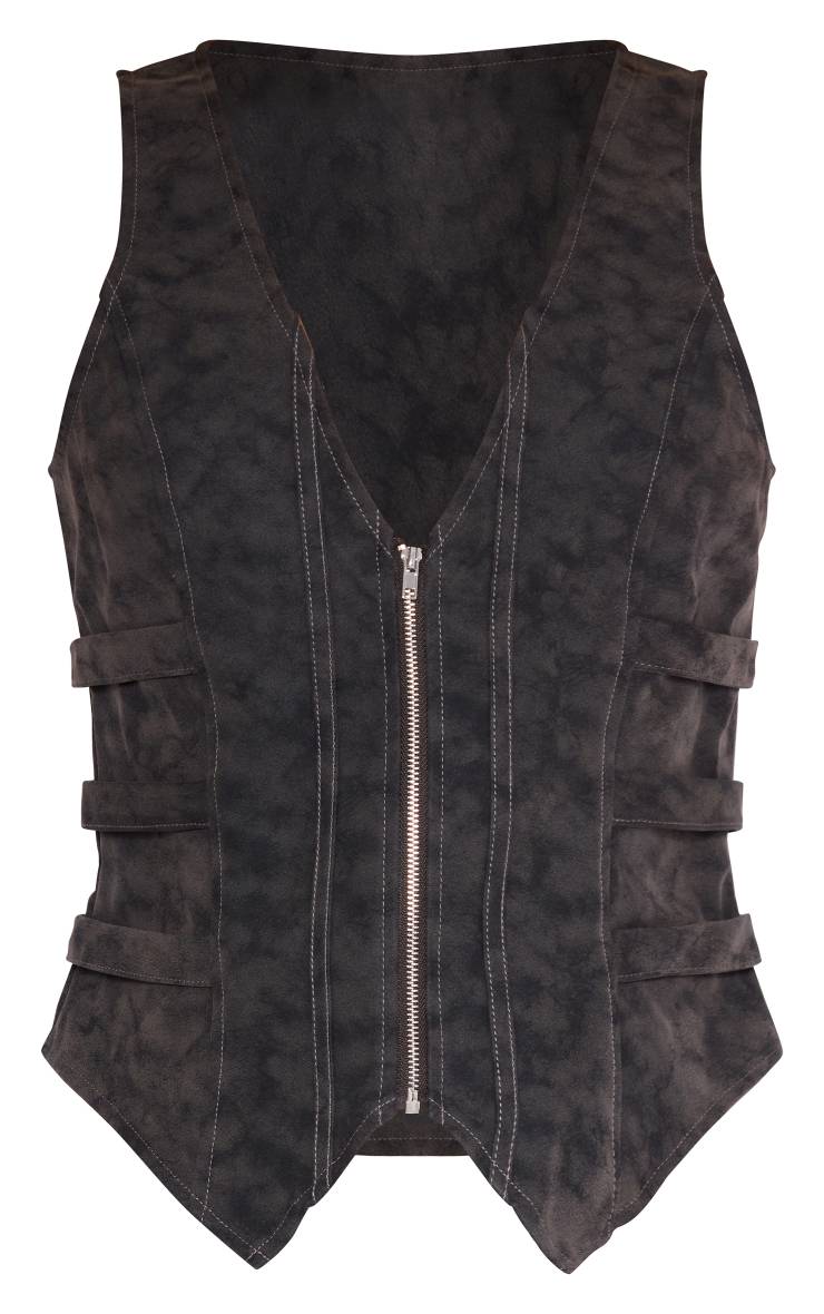 Noir Corset En Synthétiquecuir Effet Délavé Avec Fermeture Éclair Et Détails De Sangles