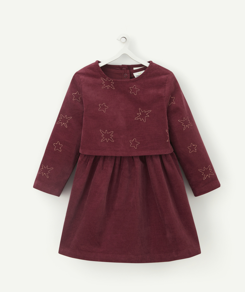 ROBE EN VELOURS RAS BORDEAUX ET ÉTOILES BRODÉES AVEC GILET AMOVIBLE