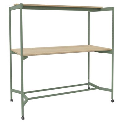 Table Coworking ELKI - L180 - plateau imitation chene clair - pied vert sauge