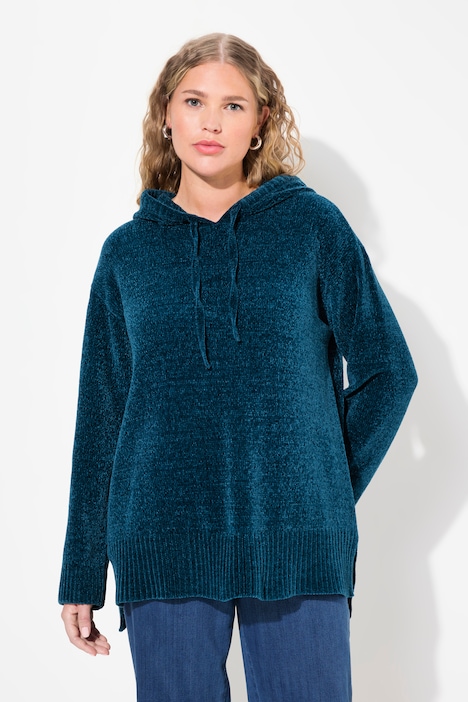 Chenille-Hoodie, Kapuze, Kordel, Langarm