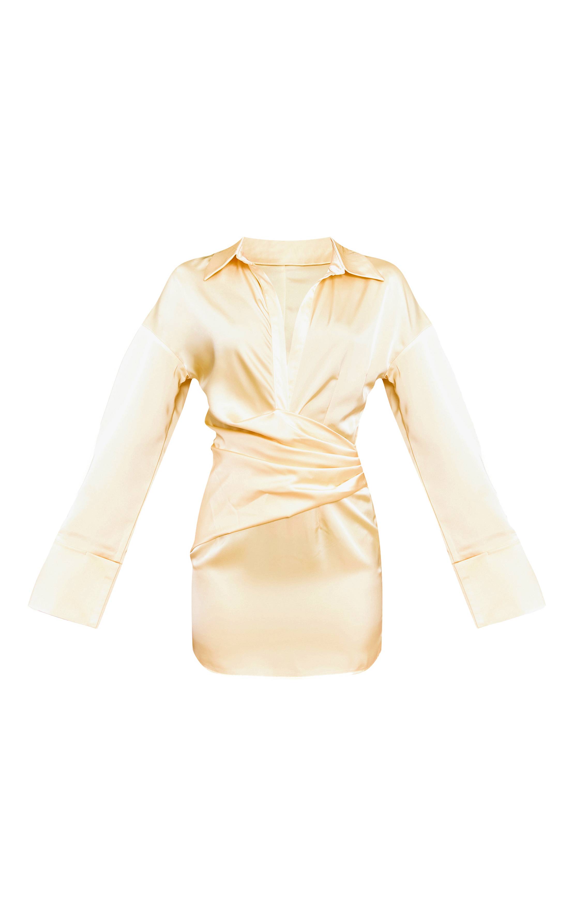 Butter Yellow Robe Chemise Premium En Satin À Manches Évasées