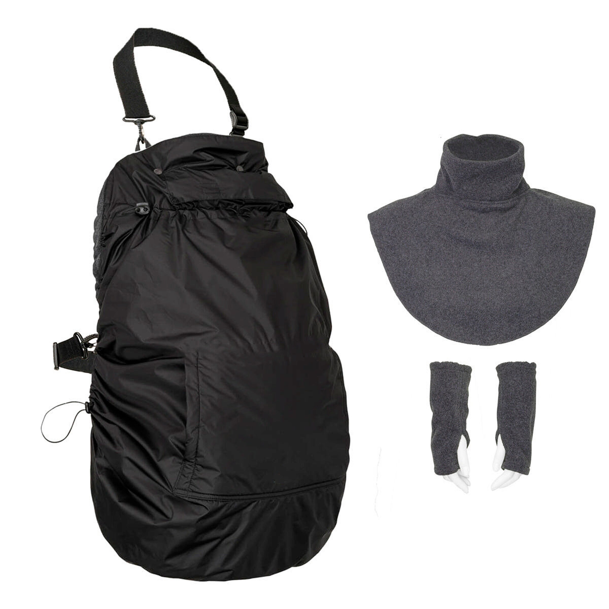 HOPPEDIZ® Tragecover Fleece-Cover 3-in-1 mit Regenschutz, Schalkragen & Stulpen anthrazit