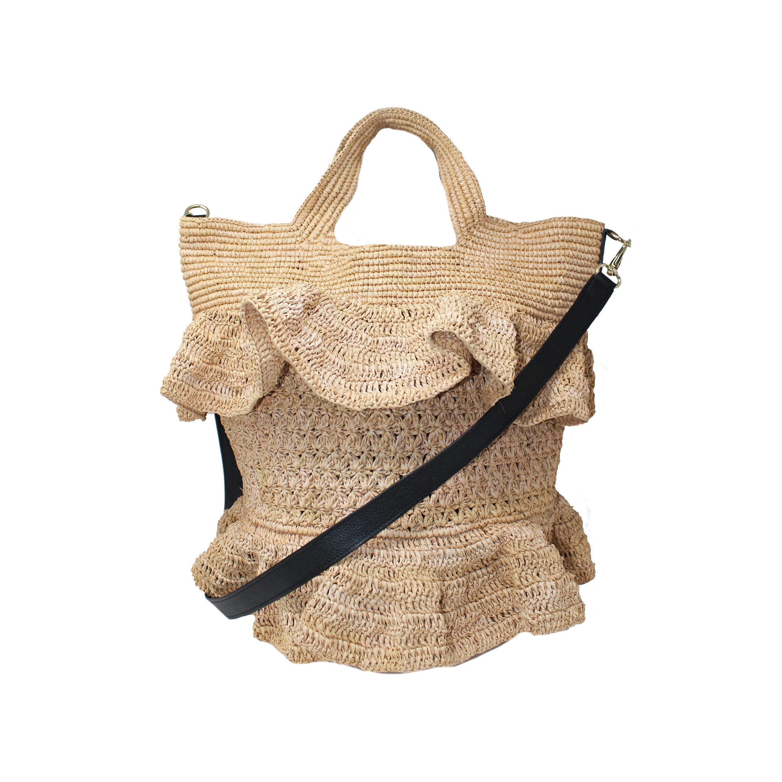 Sac à volants avec bandoulière en cuir