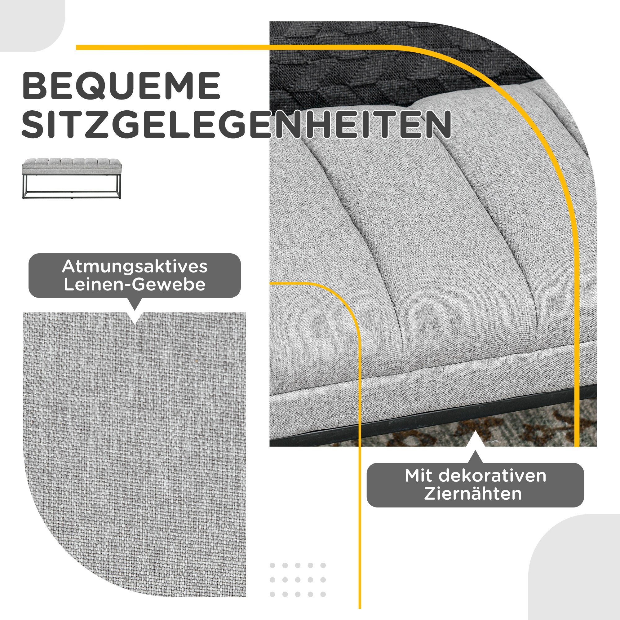HOMCOM Sitzbank mit Stahlrahmen grau 120L x 44B x 45,5H cm
