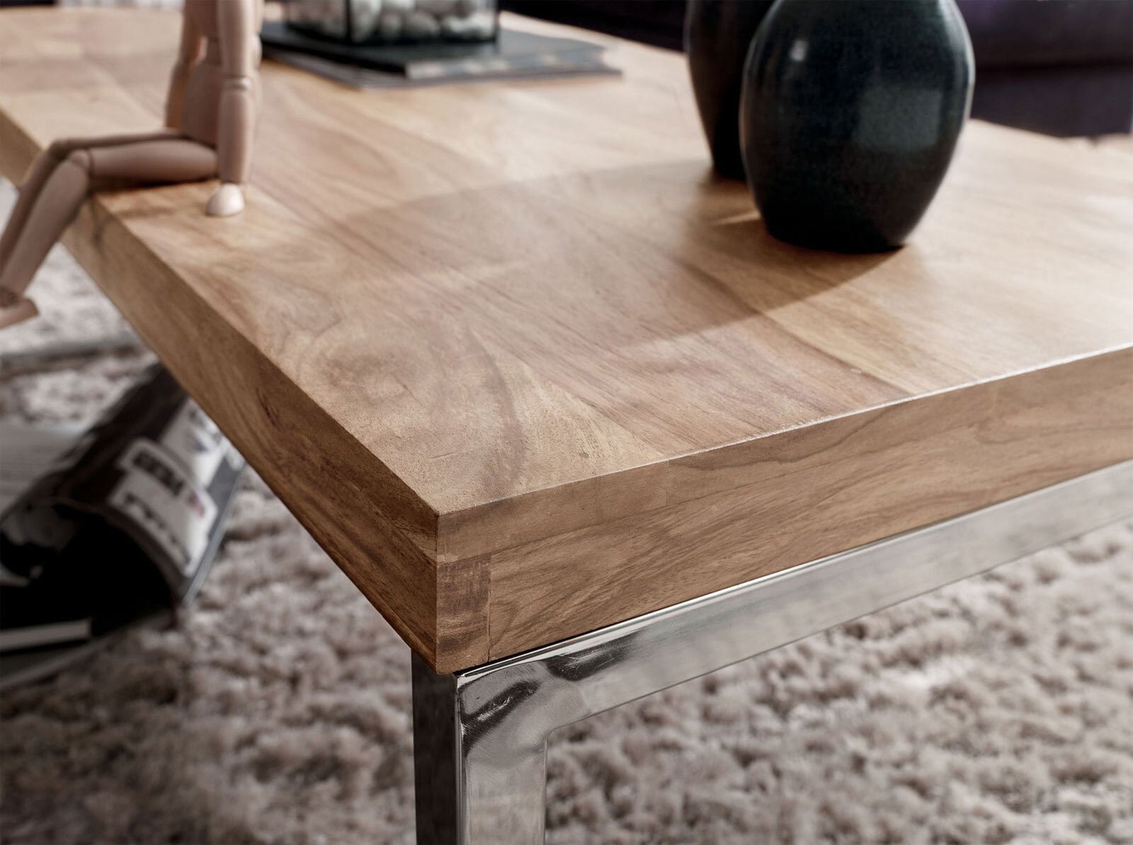 Couchtisch 120 x 60 cm braun/ chromfarbig