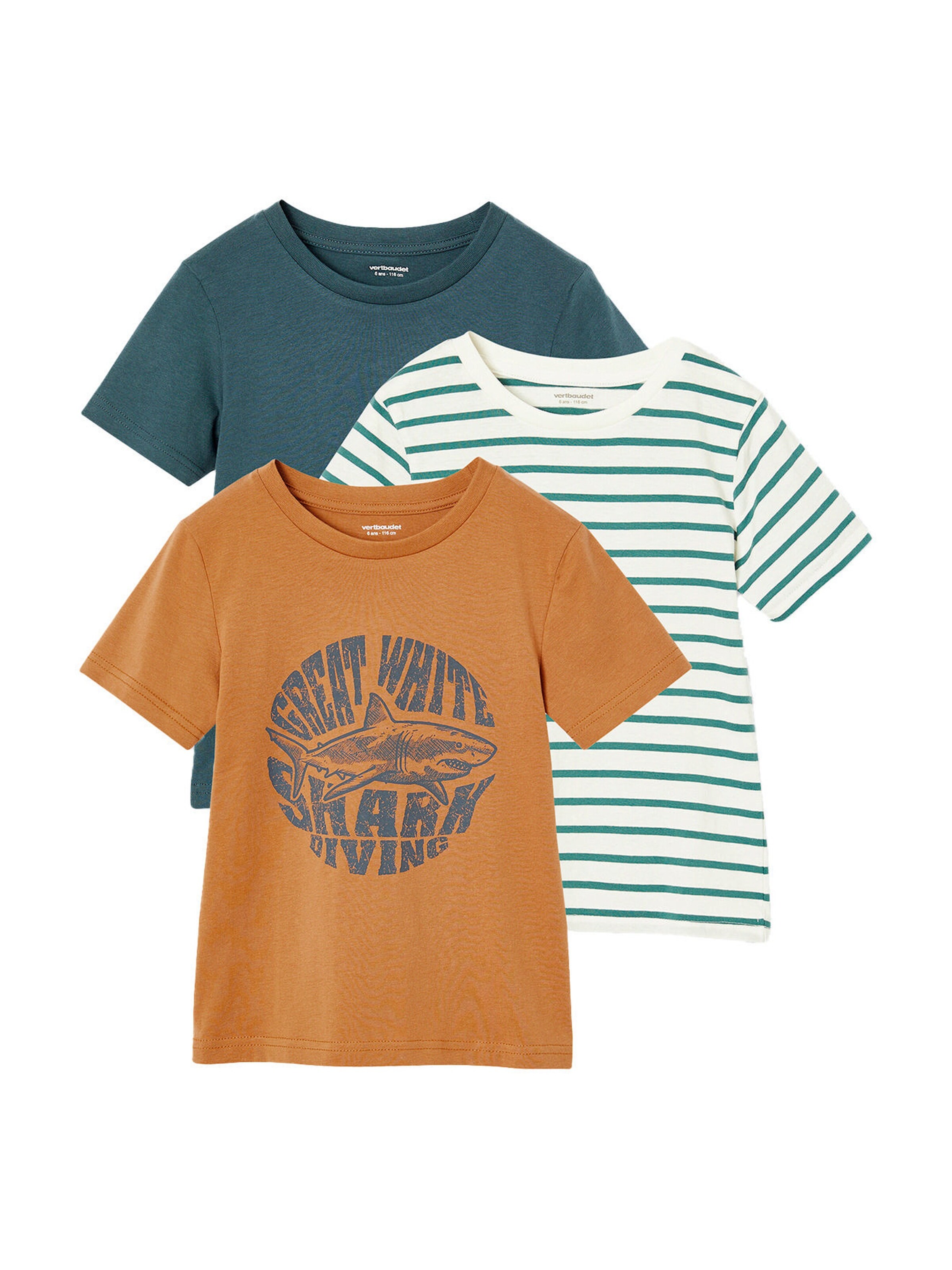 Vertbaudet 3er-Pack Jungen T-Shirts BASIC pekannuss