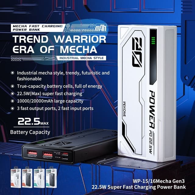 WEKOME WP-16 Mecha Gen3 22,5W Superhurtig opladning Power Bank 20000mAh