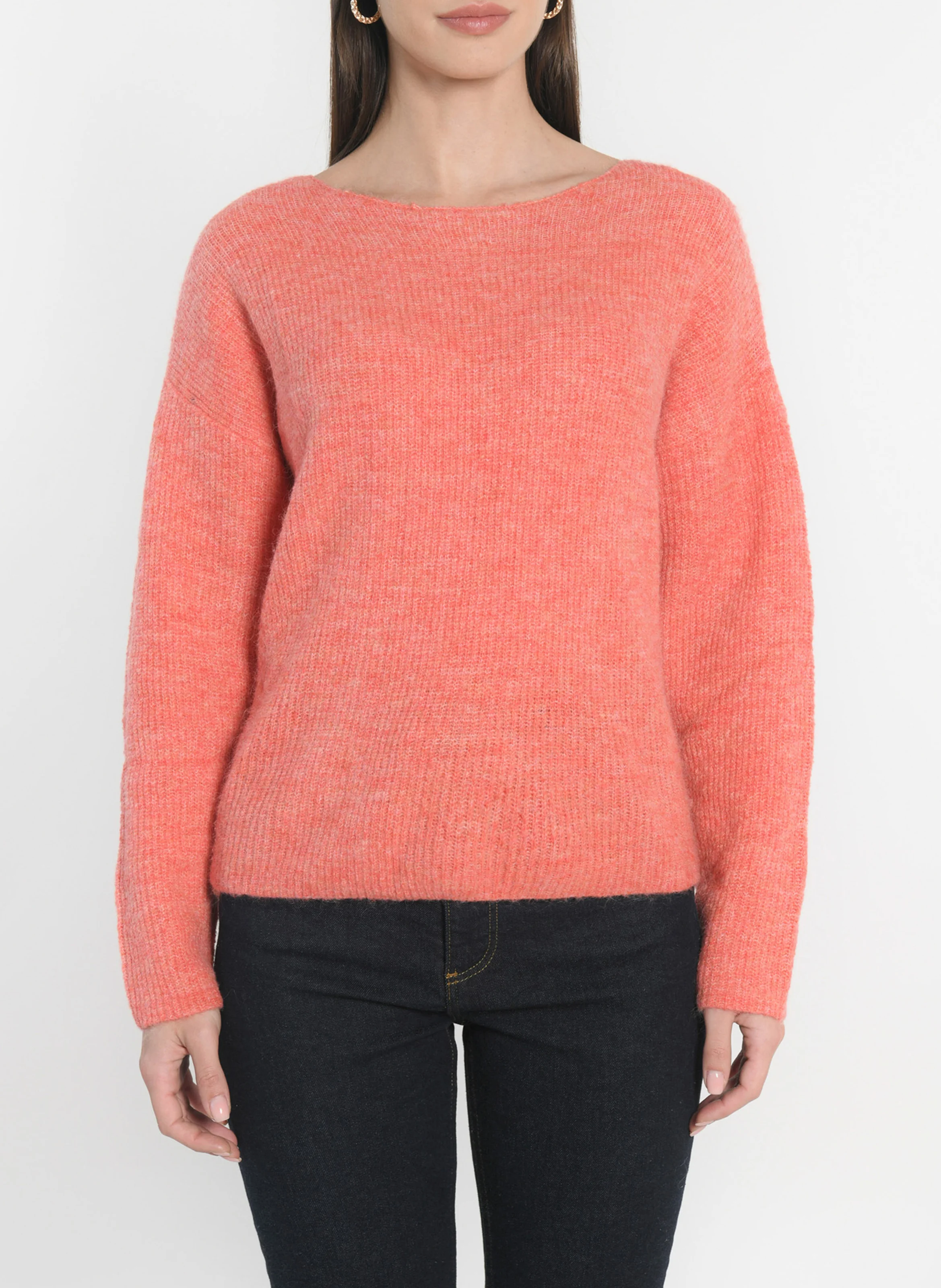 DANNA - Pull à col bateau en maille douce| Orange