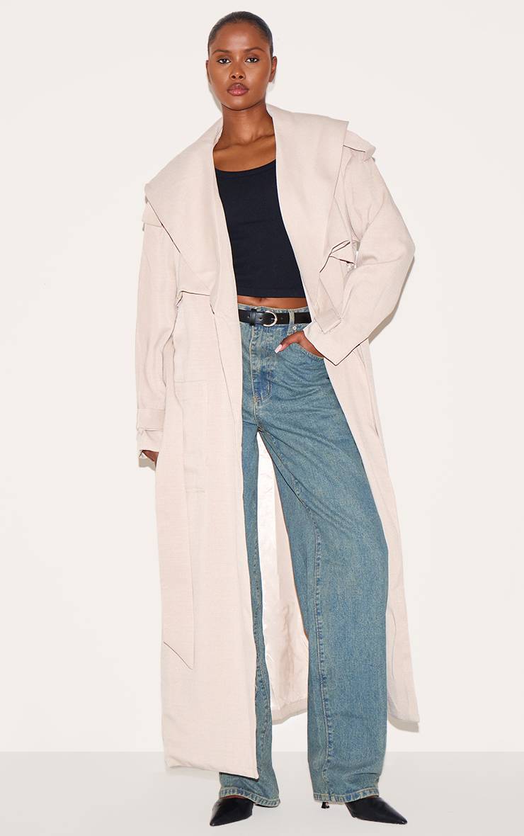 Ecru Trench-coat Oversize Texturé Écru Avec Ceinture À Nouer