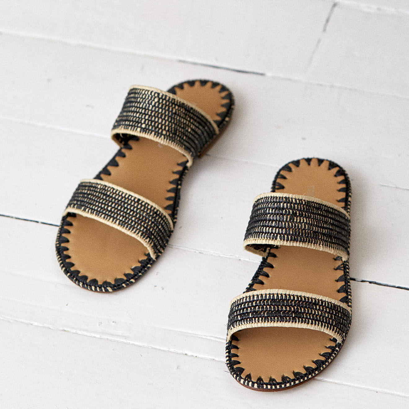 Mellow Yellow Mules en Raphia Joan noires