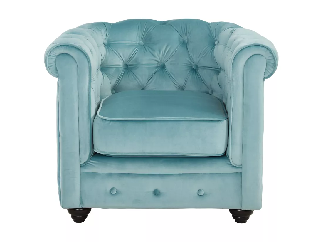 Canapé 3 places et fauteuil CHESTERFIELD - Velours bleu pastel