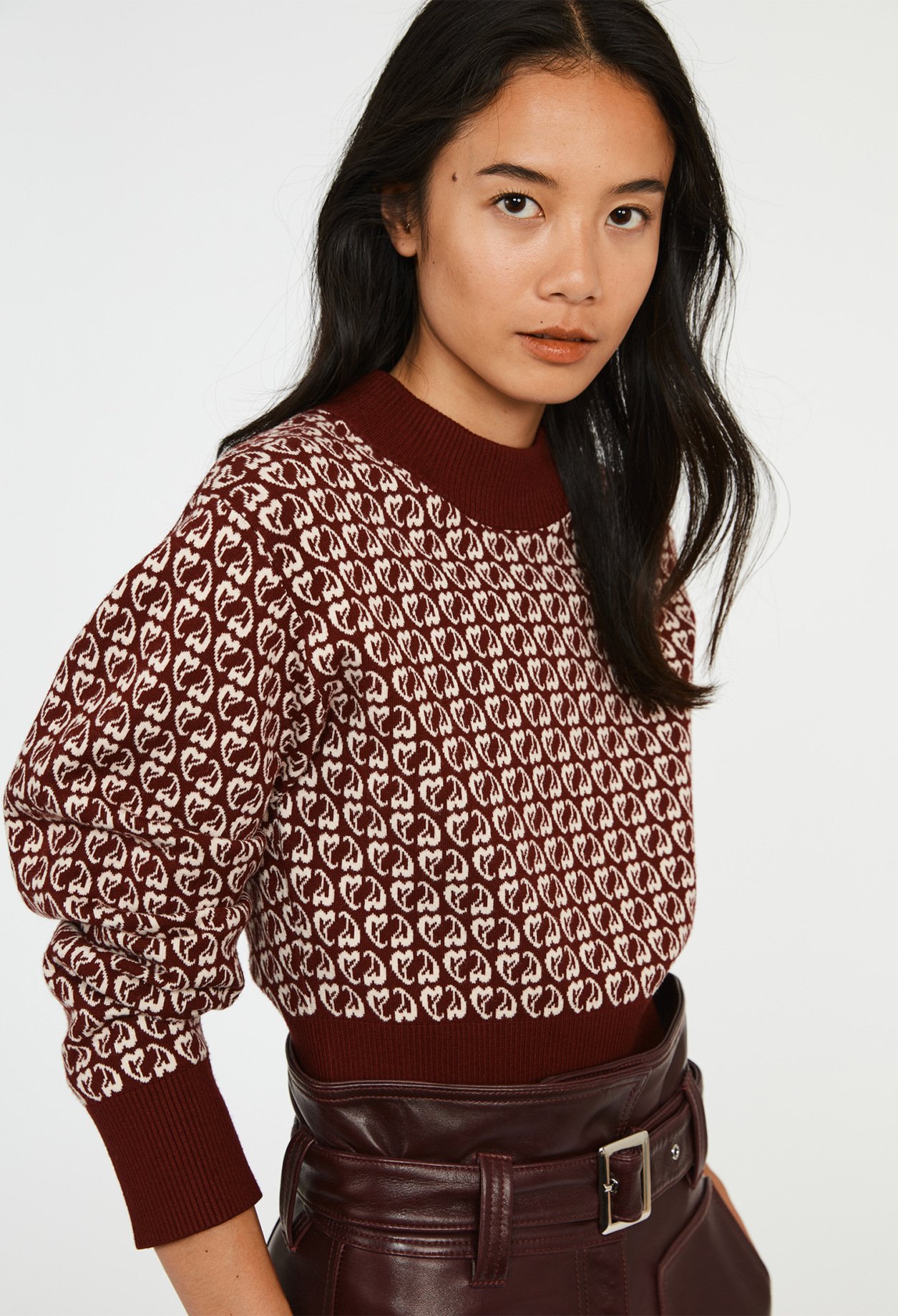 Pull bicolore maille imprime coeur