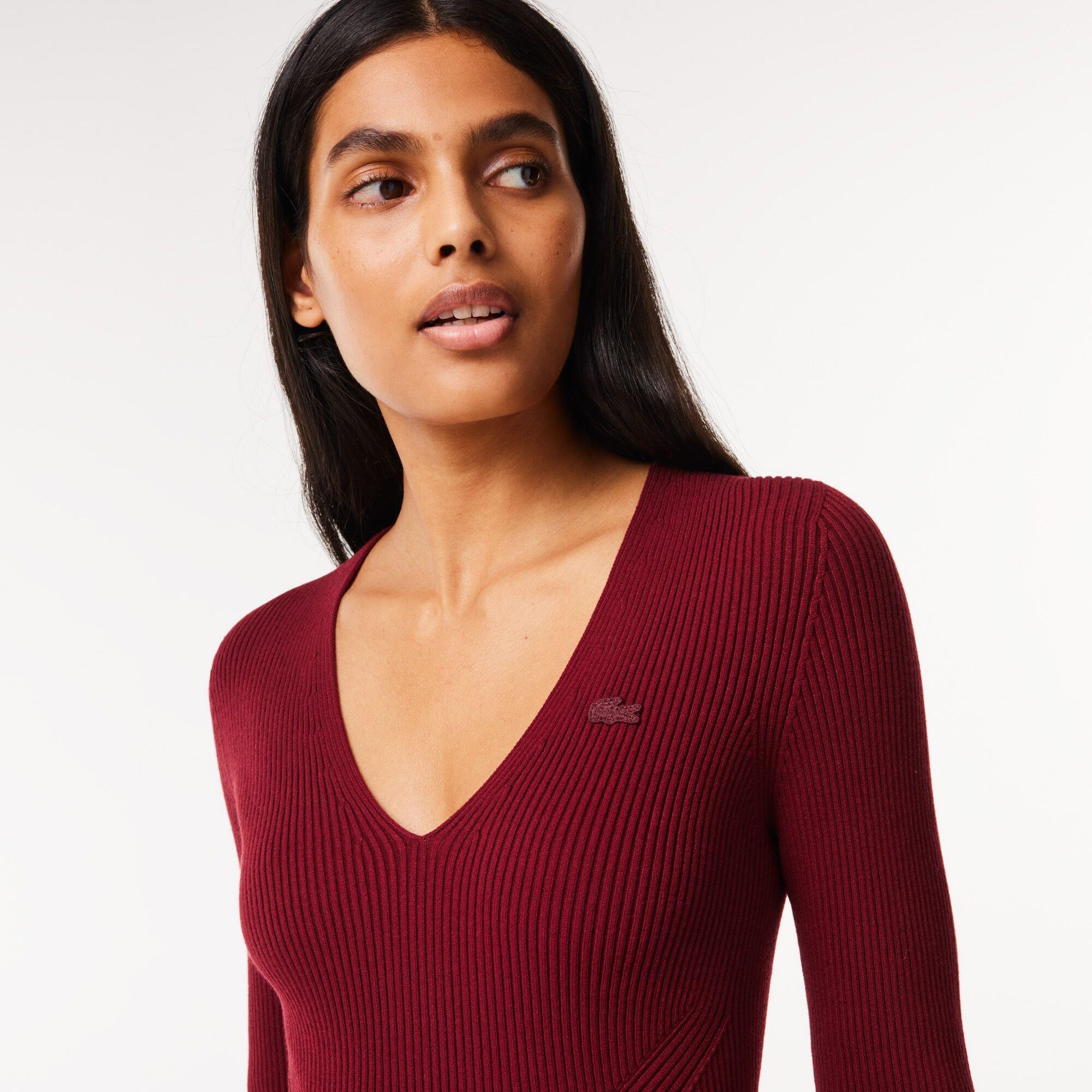 Lacoste Seamless V Neck Ribbed Sweater