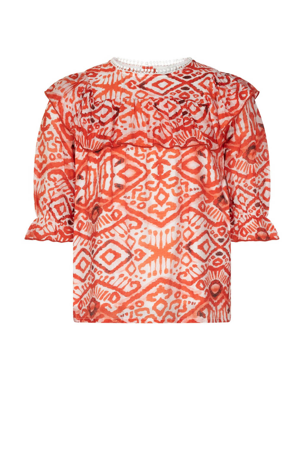 AI&KO top Greta Aztec met all over print en ruches rood