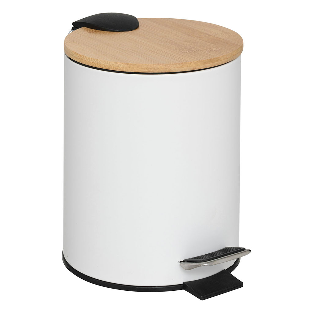 Poubelle à pédale métal bois blanche 2.5L