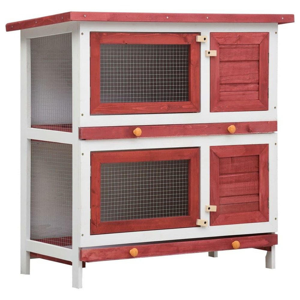 Clapier cage d'extérieur 4 portes 90 x 45 x 90 cm rouge bois