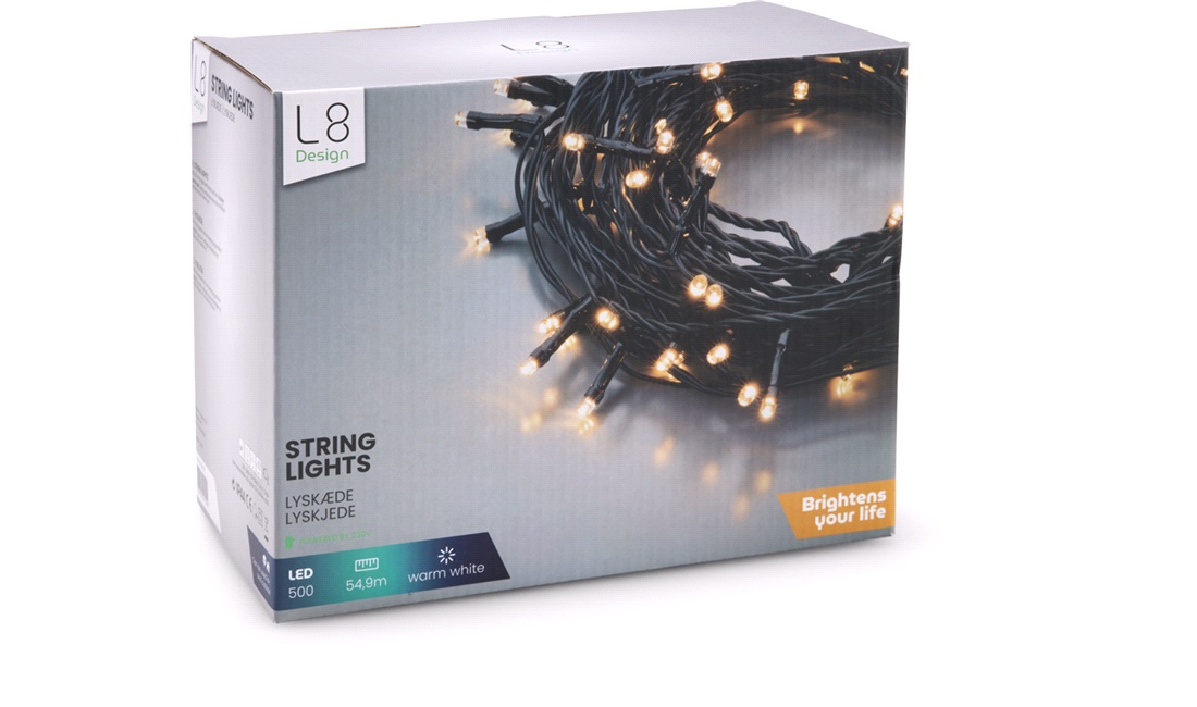 Lyskæde 500 LED, 50m med 220V, ude/inde