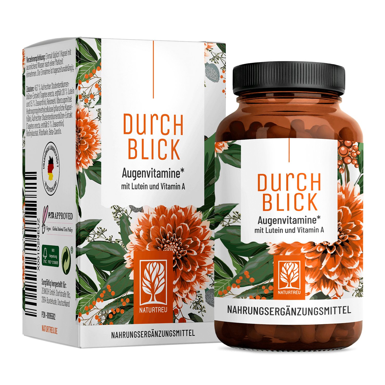 Augenvitamine - Lutein Zeaxanthin Komplex mit Beta Carotin & Vitamin A - Durchblick - NATURTREU®