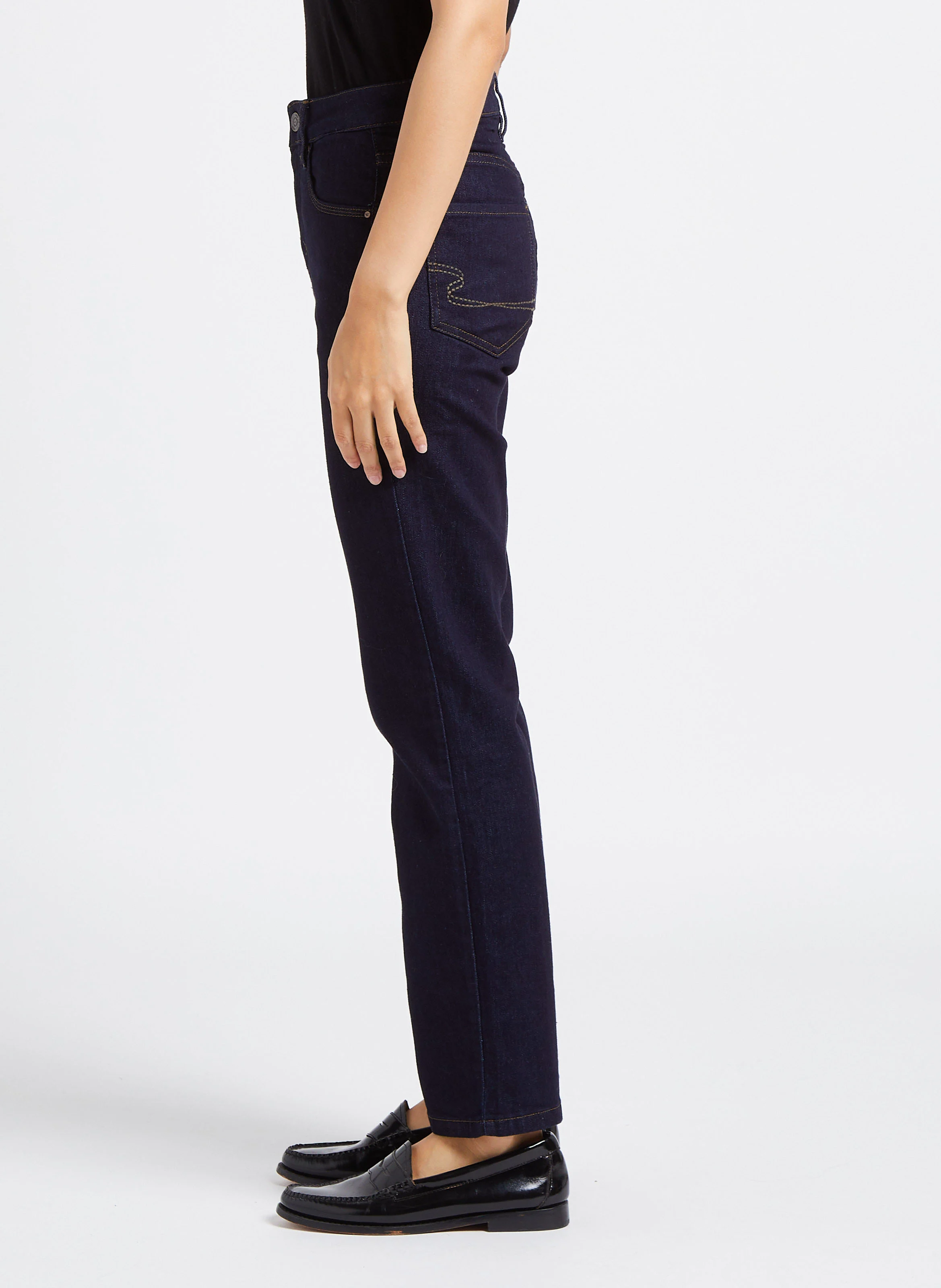 DEBBY - Jean droit taille haute en coton mélangé | Bleu