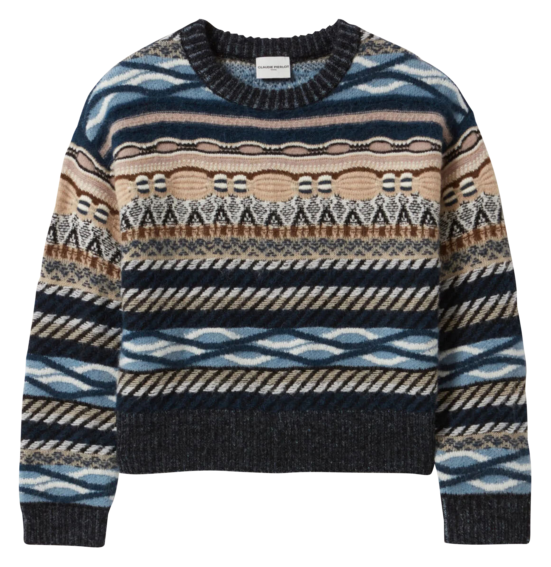 Pull court rayé en laine mélangée | Multicolore