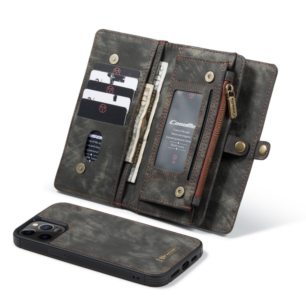 iPhone 12 / iPhone 12 Pro 2in1 Leder Tasche   Magnet Hardcase Karten Etui - Schwarz