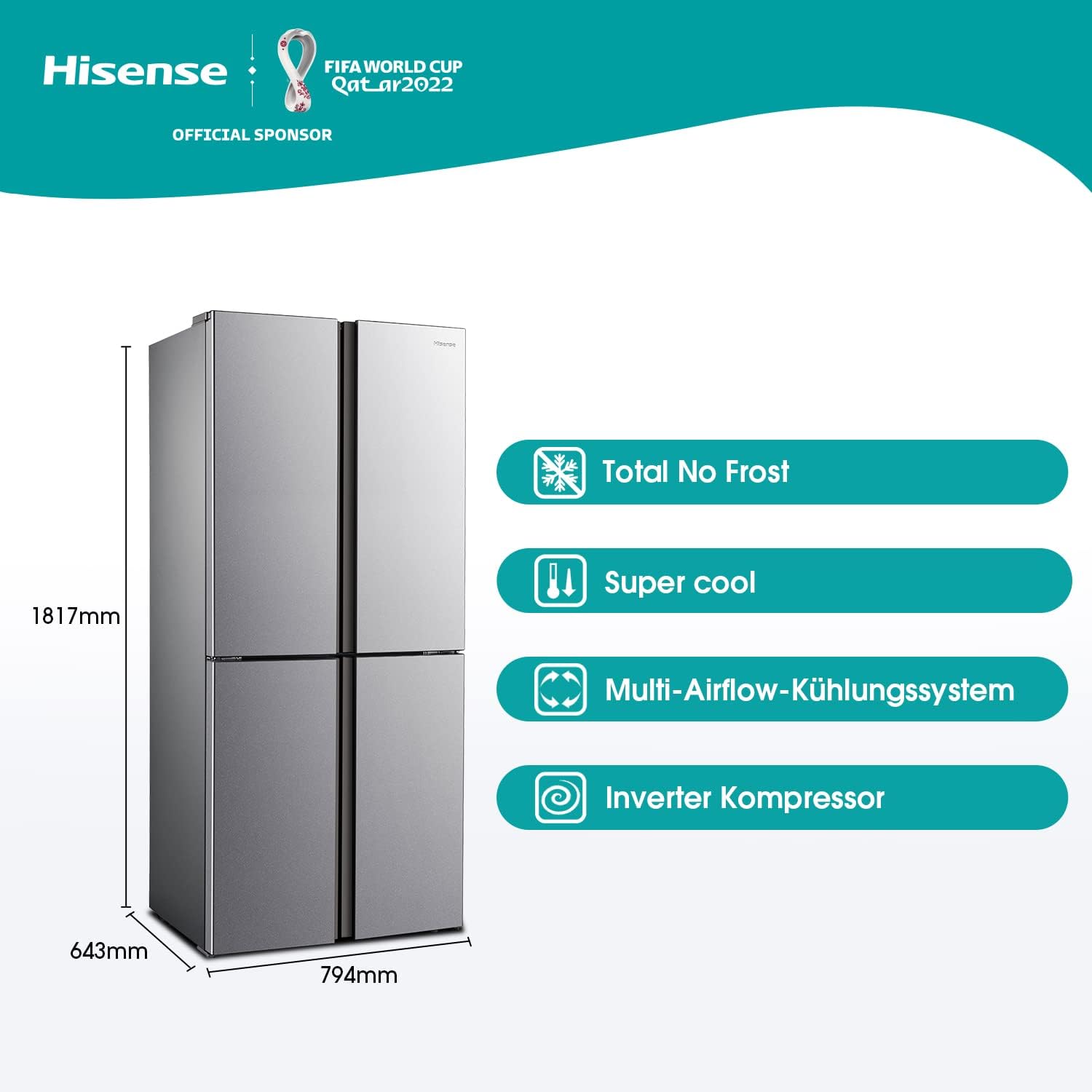 Hisense RQ563N4SF2 frigo américain Autoportante 454 L F Noir