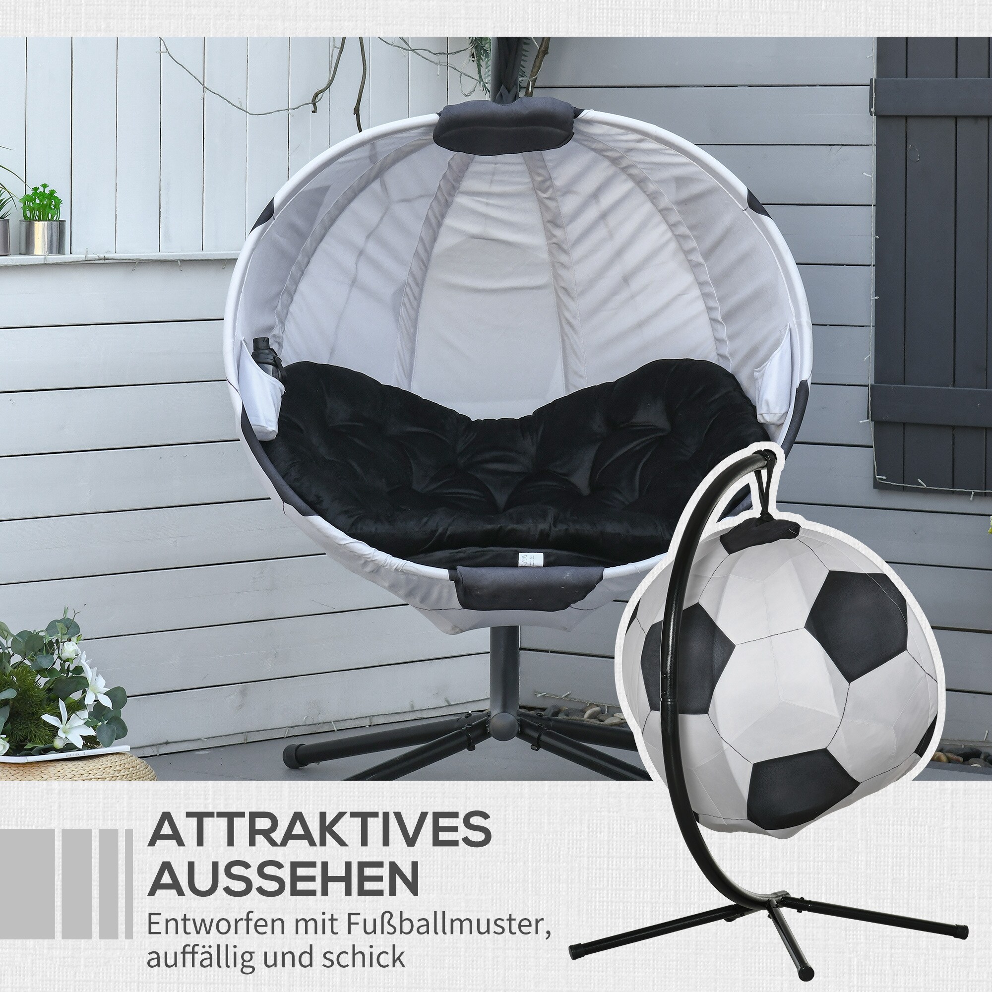 Outsunny Hängesessel im Fußball-Design bunt 126L x 114B x 172H cm