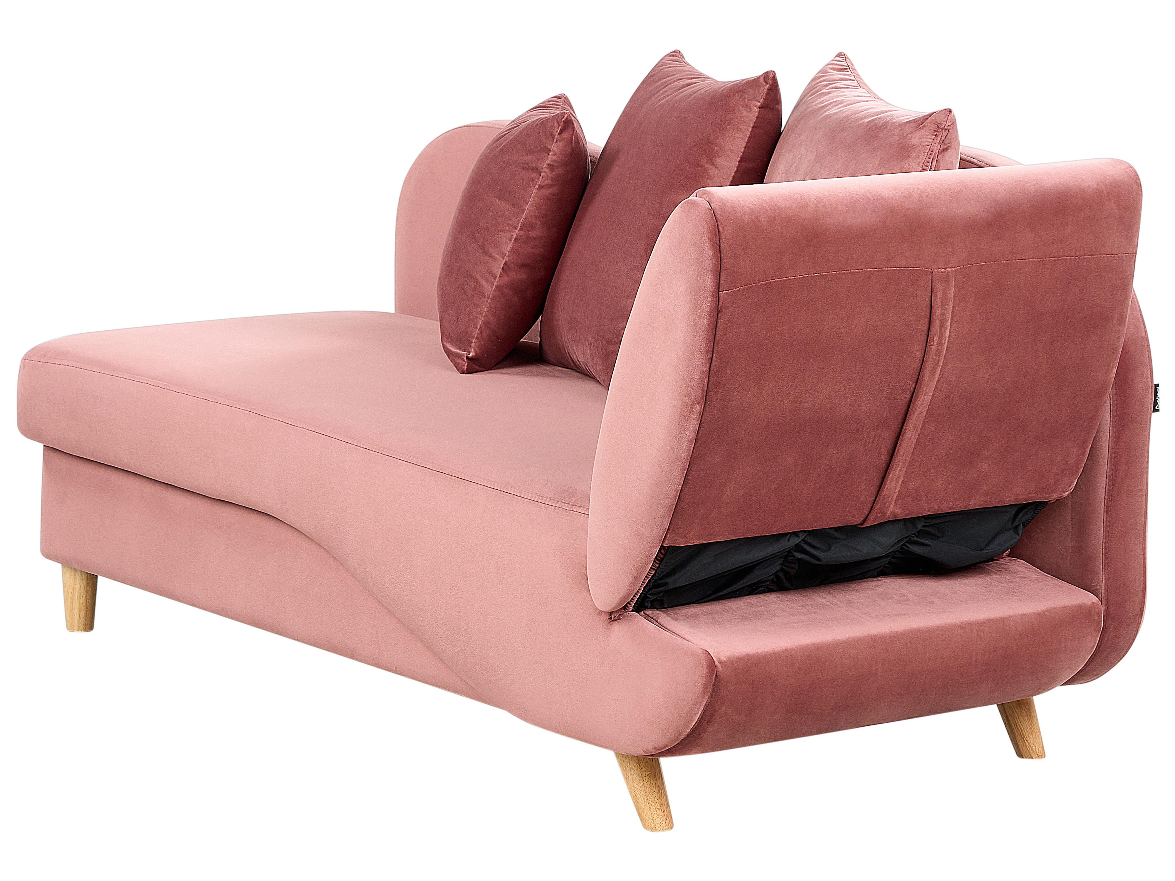 Rechtszijdige chaise longue MERI Fluweel Roze met opbergruimte