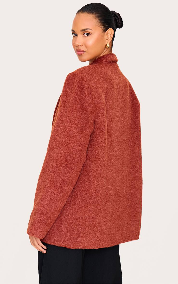 Orange Brûlé Blazer Oversize Effet Laine Texturé
