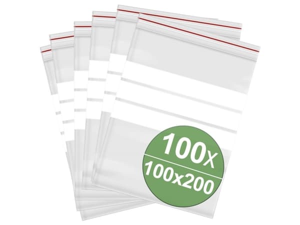 Tryklukningspose med tekstlabels (B x H) 100 mm x 200 mm Transparent Polyethylen