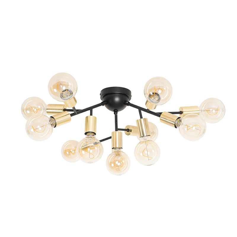 Design plafondlamp zwart met goud 12-lichts - Juul