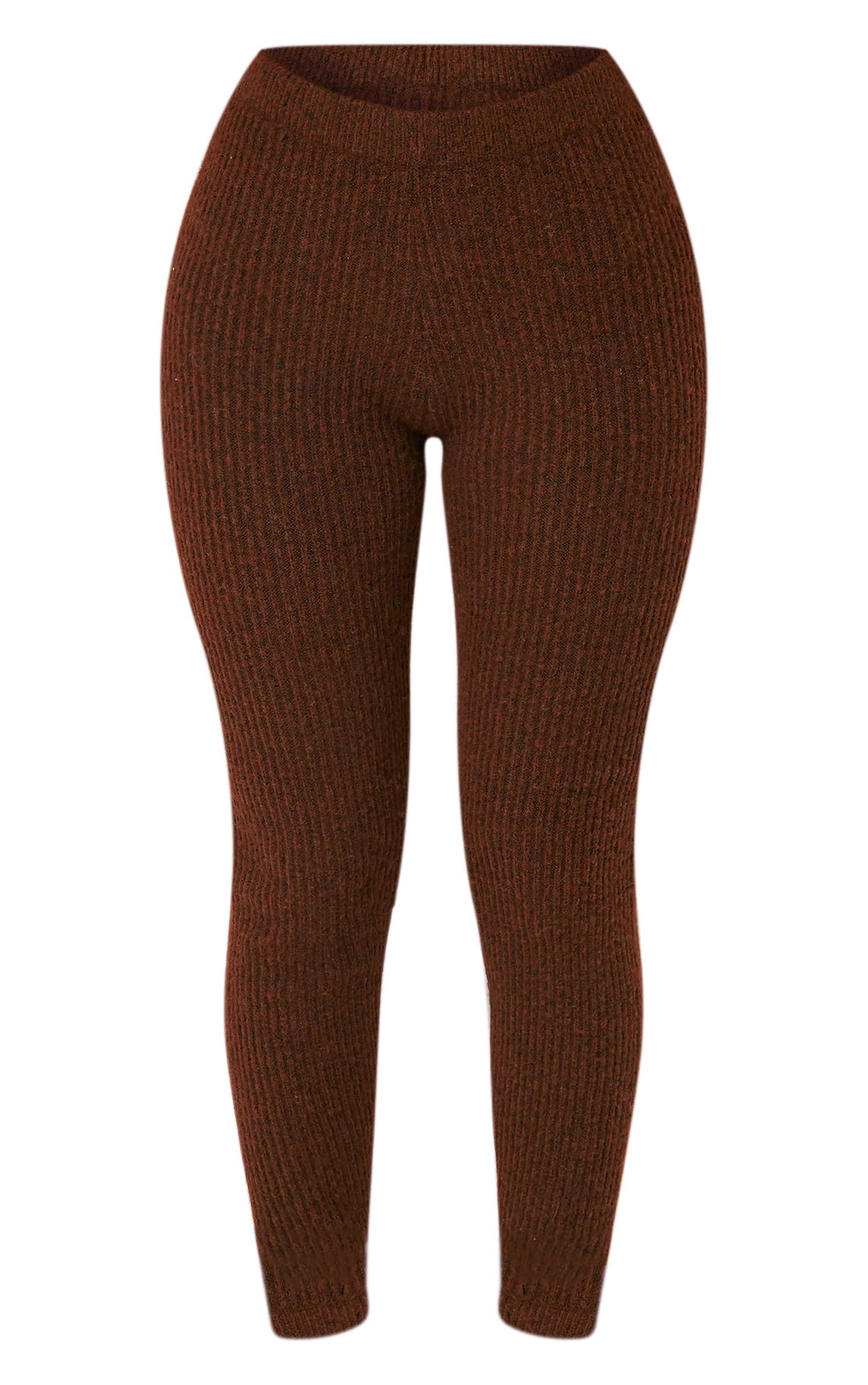 Chocolat Legging Côtelé En Maille Petite Taille