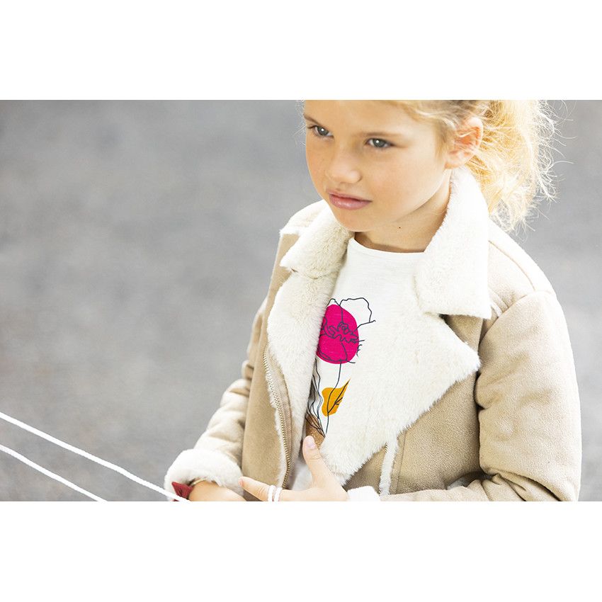 T-shirt manches longues en jersey print fantaisie pour fille - Ecru
