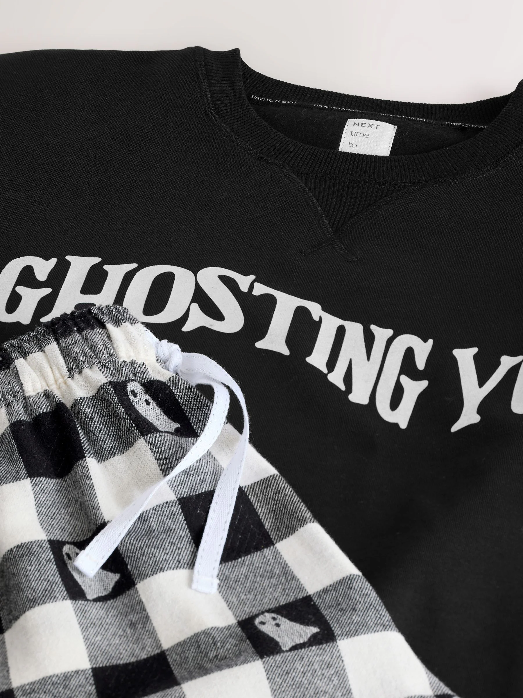 Zwart/witte Ghost - Pyjama van sweatshirt en flanel