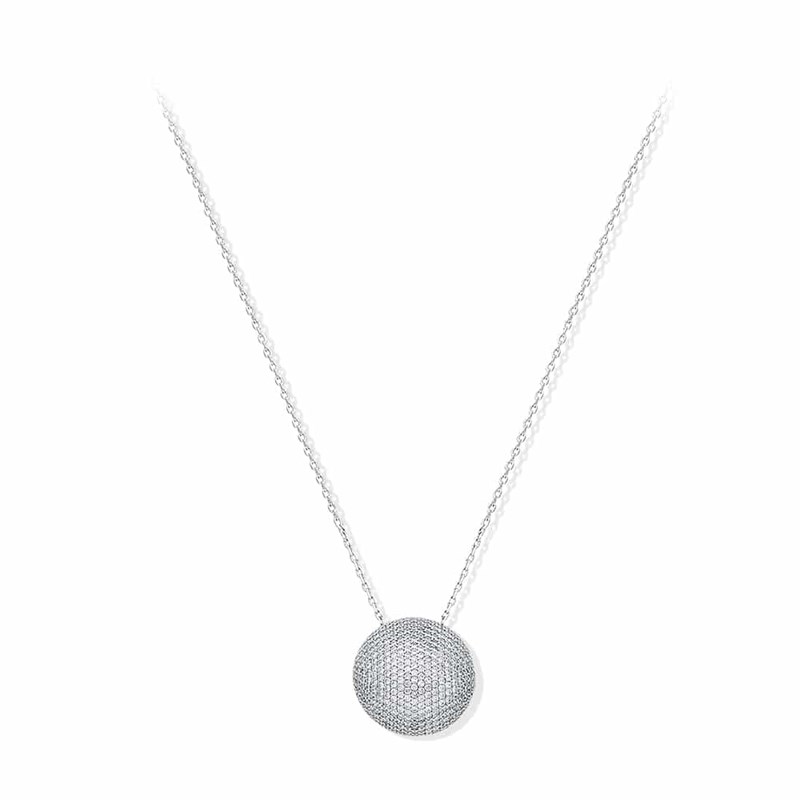 Collier Argent Rhodier Grand Modele Coussin Pavé De Pierre De Zirconium
